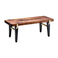 **Titre technique : Table basse en bois massif avec pieds en métal noir**